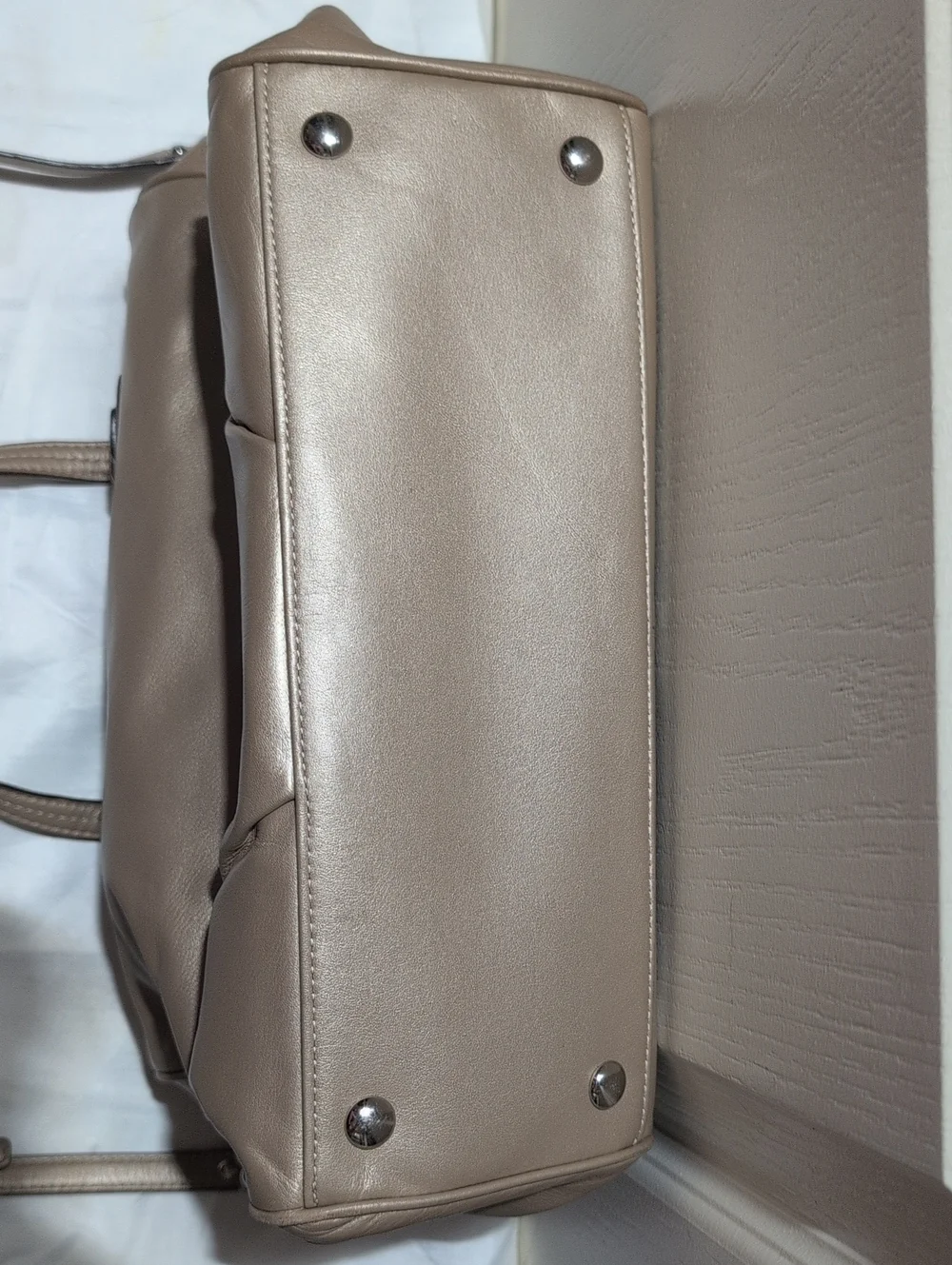 Coach Metallic Taupe Leather Handbag with Crossbody Shoulder  Strap